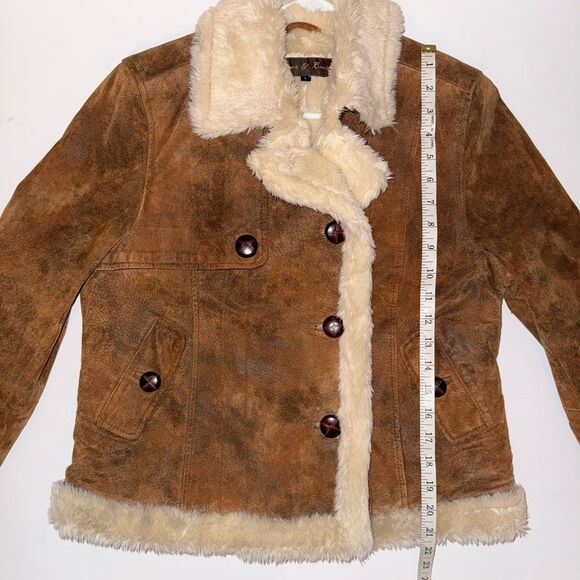 Baxis & Baxis Suede Leather Jacket Faux Fur Lined Trim Jacket Penny Lane Y2K L - Picture 8 of 13
